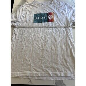 Hurley Men's size L 100% Cotton T-Shirt white blue striped hurley pre-owned-good